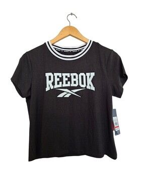 Reebok Black Tee with White Striped Collar